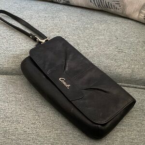 Coach Black Leather Clutch with Wrist Strap